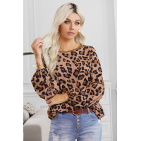 Brown Leopard Print Patchwork Top