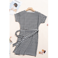 Black Stripes Pocketed T-shirt Dress with Belt