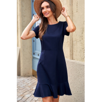 Blue Tassel Ruffle Short Sleeve Mini Dress