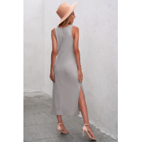 Apricot Side Slit Sleeveless Midi Dress