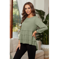 Green High-low Hem Ruffle 3/4 Sleeve Top