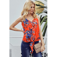 Orange Summer Sleeveless V Neck Spaghetti Straps Vest