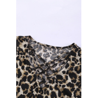 Leopard Hollow-out Neck Tee with Knot Hem