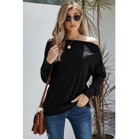 Black Ribbed Zip Knit Top