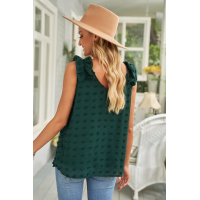 Green Swiss Dot Woven Sleeveless Top With Ruffled Straps