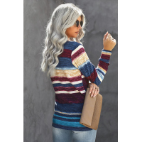 Blue Striped Tie Dye Knit Long Sleeve Top