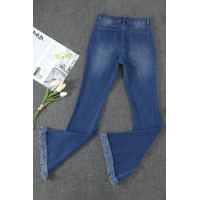 Frayed Hem Flared Denim Jeans