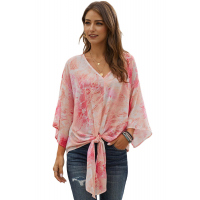 Red Tie Dye V Neck Top