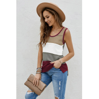 Burgundy Color Block Knitted Tank Top