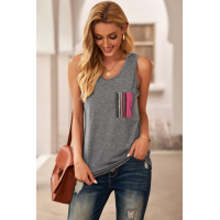 Gray Casual Women Tank Top with Multicolor Pocket