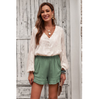 Green Linen Cotton Pocketed Flutter Shorts