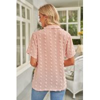 Buttoned Swiss Dot Turn-down Collar Short Sleeve Shirt