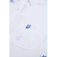 White Butterfly Print Pocketed Shirt