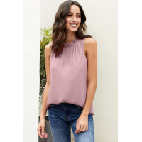 Pink Ruffle Trim Neckline Tank Top