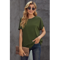 Green Round Neck Short Sleeve Solid Color Tee