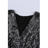 Black Deep V Neck Lantern Sleeve Sequin Dress