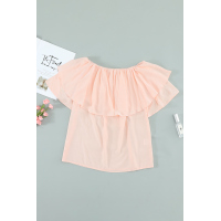 Pink Soft Breeze Frilling Off-shoulder Top