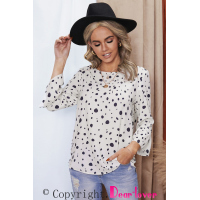 Apricot Dotted Print Bell Sleeve Top