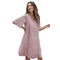 V Neck Tiered Babydoll Lace Dress