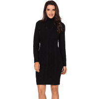 Black Cable Knit High Neck Sweater Dress