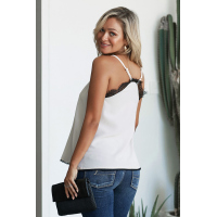 White Eyelash Lace Trim Cami Tank