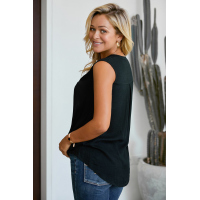 Black V-Neck Front Irregular Twist Hem Tank Top