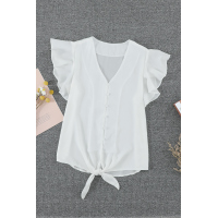 White Forever Tonight Button  Tie Top