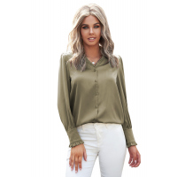 Green Frilled V Neckline Buttoned French Shirt