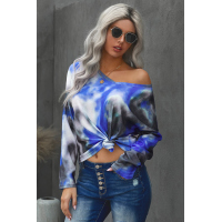 V-neck Knotted Blue Tie-dye Top