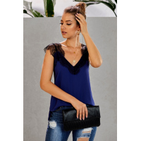 Blue One More Night Lace Cami Tank