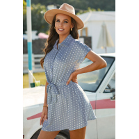 Polka Dot Shirt Collar Short Sleeve Mini Dress