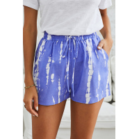 Blue Tie Dye Drawstring Casual Shorts