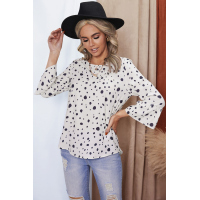 Apricot Dotted Print Bell Sleeve Top