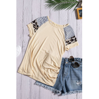 Khaki Color Block Short Sleeve Loose Fit Top