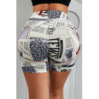 Yellow Printed High Waist Lift Up Yoga Shorts