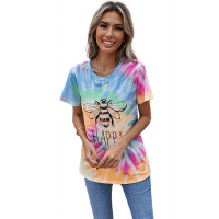 Orange Bee Happy Graphic Tie-dye Cotton Blend Tee