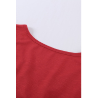 Red Buttoned Detail Cotton Blend Short Sleeve T-shirt