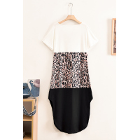 Colorblock Leopard Cotton Blend Casual Maxi T-shirt Dress