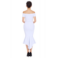 White Off Shoulder Short Sleeve Mermaid Dress