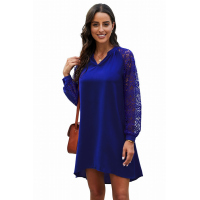 Blue Lace Long Sleeves Shift Above Knee Dress