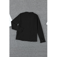 Black Frilled Neckline Buttoned French Shirt