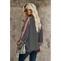 Gray Contrast Eyelet Thermal Knit Top