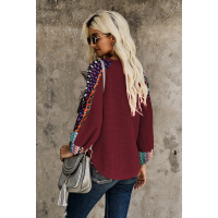 Wine Contrast Eyelet Thermal Knit Top