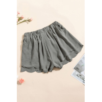 Gray Scalloped Tie Front Shorts