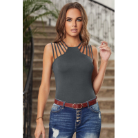 Gray Brief Studded Detail Multi-Strap Casual Tank Top