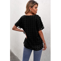 Black Swiss Dot Texture Short Sleeve Top