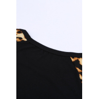 Black Round Neck Leopard Print Sequin Long Sleeve Top