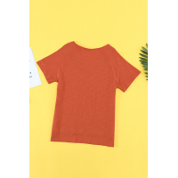 Orange V Neck Short Sleeves Cotton Blend Tee with Front Pocket and Side Slits