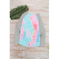 Sequin Pocket Tie-dye Panel Striped Sleeve Top