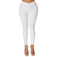 White High Waist Skinny Jeans with Round Pockets